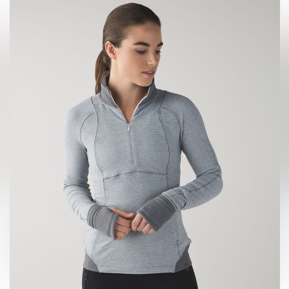 LULULEMON Runderful 1/2 Zip Mini Check Pique White Heathered Slate/Slate sz 6